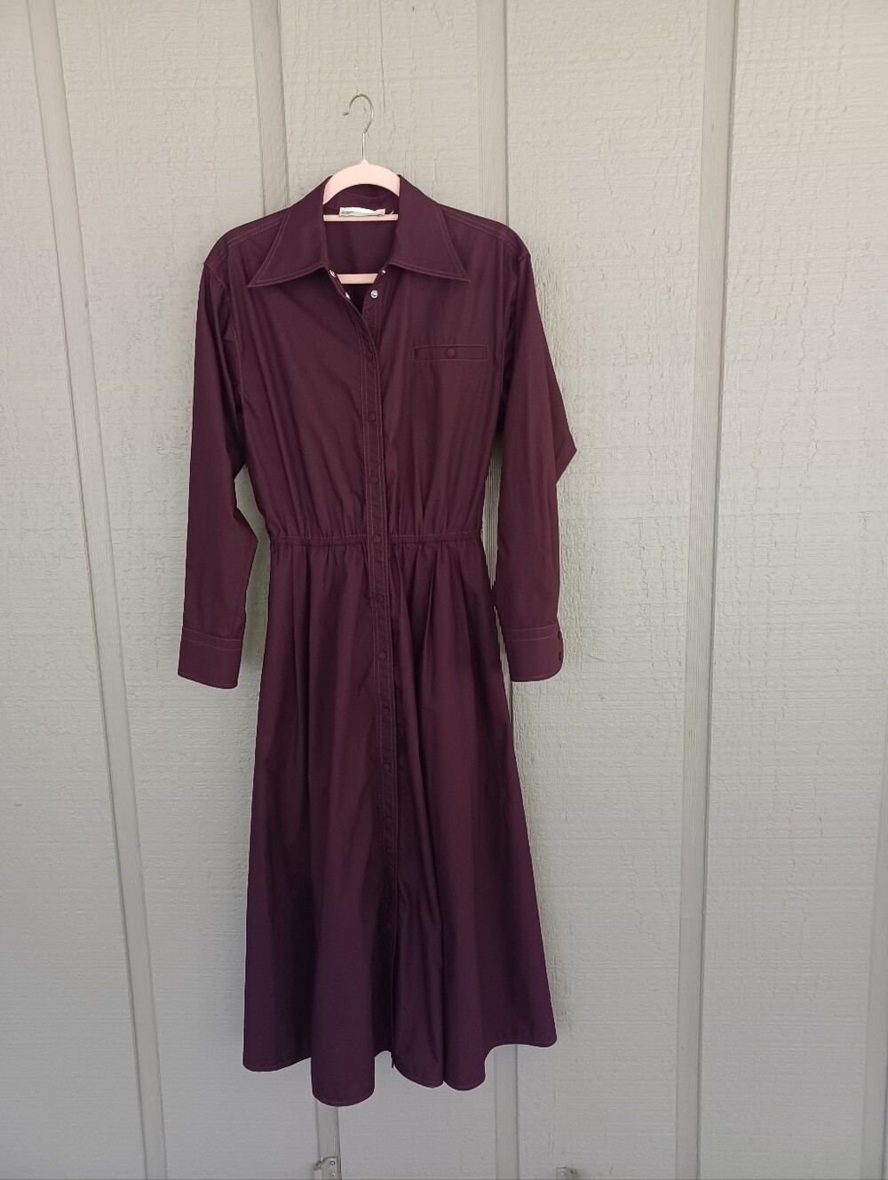 Tory Burch Eleanor Cotton Midi Shirt Dress Size 6 Preppy Pockets In Evening Plum